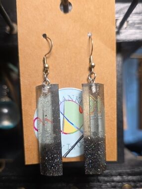 Resin Dangle Earrings in Smoke Gray with Black Glitter